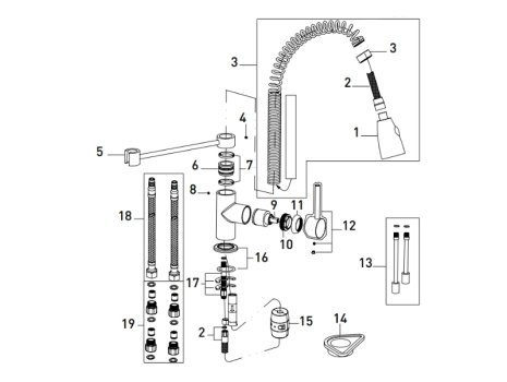 Bristan Target Sink Mixer with Pull Out Spray (TG SNK C) spares breakdown diagram