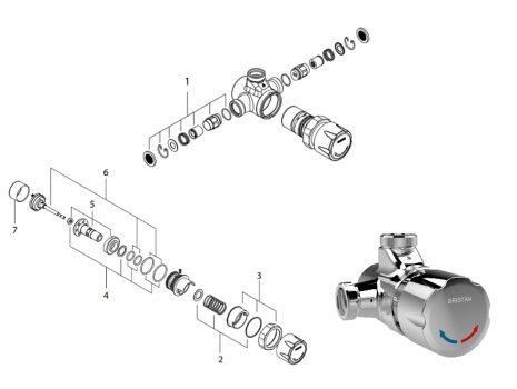 Bristan Timed Flow Temperature Adjustable Manual Shower Valve (TFS 1 C) spares breakdown diagram