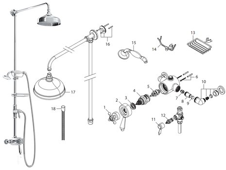 Bristan Trinity Exposed Dual Valve with Diverter and Rigid Riser Kit (TY2 CSHXDIV C) spares breakdown diagram