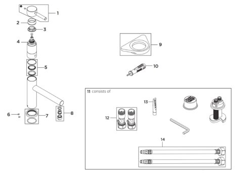 Bristan Vegas Easyfit Sink Mixer - Brushed Nickel (VG SNK EF BN) spares breakdown diagram