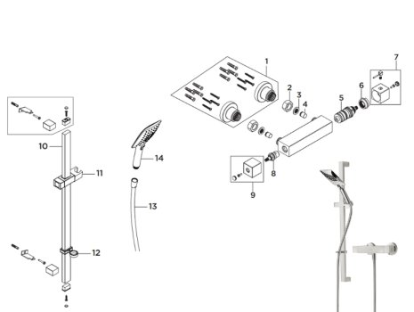 Bristan Vertico Bar Shower With Multi Function Handset (VR SHXMTFF C) spares breakdown diagram