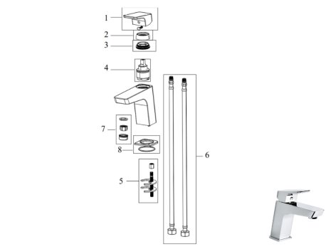 Bristan Vertico Basin Mixer Tap - Chrome (VRT BASNW C) spares breakdown diagram