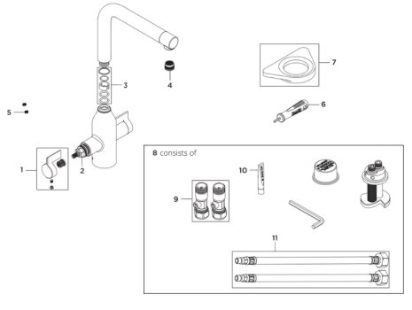Bristan Wine Easyfit Sink Mixer -Brushed Nickel (WIN EFSNK BN) spares breakdown diagram