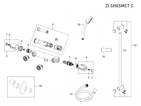 Bristan Zing bar mixer shower Mk 1 (02/12 - 06/20) (ZI SHXSMCT C) spares breakdown diagram
