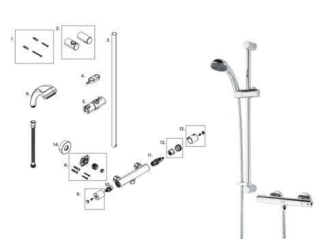 Bristan ZING Safe Touch Bar Shower with Fast Fit Connections (ZI SHXSMCTFF C) spares breakdown diagram