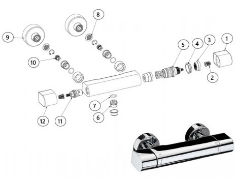 Bristan Aqueous thermostatic bar mixer shower (AQ SHXVOFF C) spares breakdown diagram