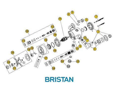 Bristan Art-Deco Exposed (Art Deco) spares breakdown diagram