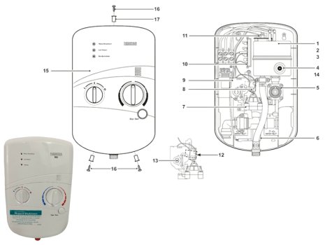 Bristan electric shower (ESP85 W / ESP95 W) spares breakdown diagram