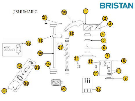Bristan Java Manual Concealed (J SHUMAR C) spares breakdown diagram