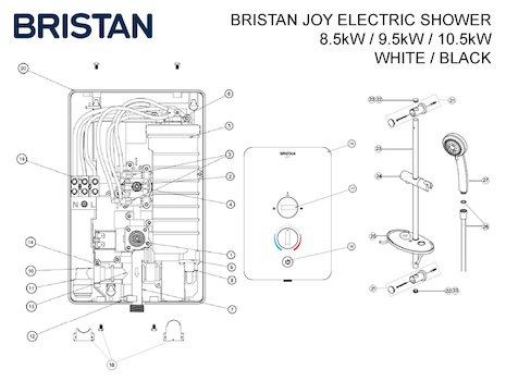 Bristan Joy electric shower spares breakdown diagram