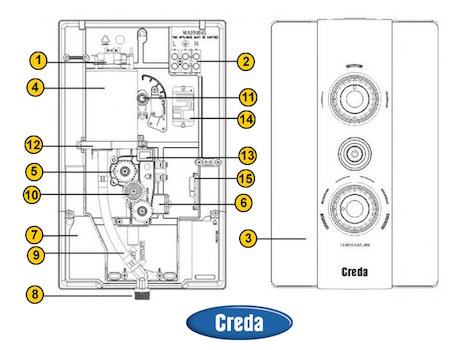 Creda Aqua Ambiance (AquaAmbiance) spares breakdown diagram