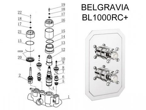 Crosswater Belgravia thermostatic shower valve post 2013 (BL1000+) spares breakdown diagram