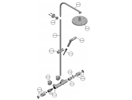 Crosswater Curve multifunction bar mixer shower with fixed head and single mode shower kit (RM553WC) spares breakdown diagram