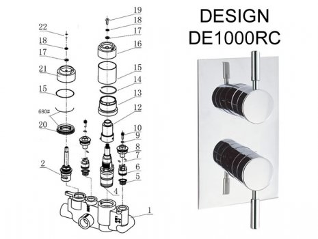 Crosswater Design thermostatic shower valve post 2013 (DE1000RC) spares breakdown diagram