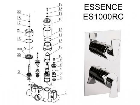 Crosswater Essence thermostatic shower valve post 2013 (ES1000RC) spares breakdown diagram