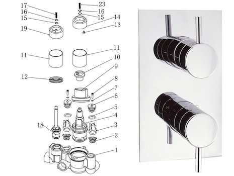 Crosswater Kai Lever thermostatic shower valve - 2007-2013 (KL1000RC) spares breakdown diagram