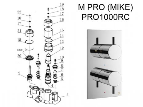 Crosswater MPRO thermostatic shower valve post 2013 (MPRO_1000RC) spares breakdown diagram