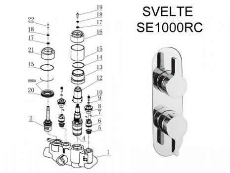 Crosswater Svelte thermostatic shower valve post 2013 (SE1000RC) spares breakdown diagram