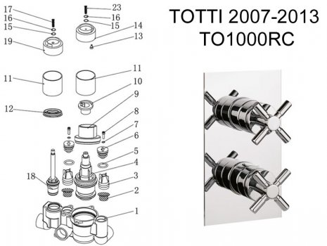 Crosswater Totti thermostatic shower valve 2007-2013 spares breakdown diagram