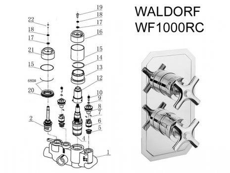 Crosswater Waldorf thermostatic shower valve post 2013 (WF1000RC) spares breakdown diagram