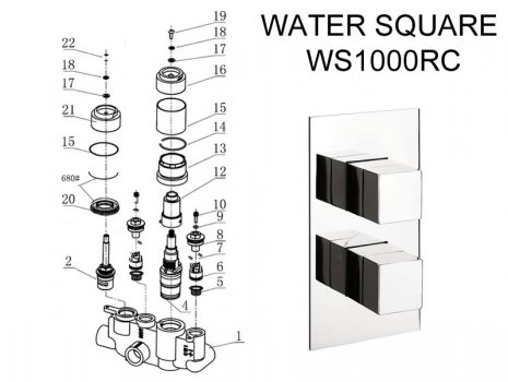 Crosswater Water Square thermostatic shower valve post 2013 (WS1000RC) spares breakdown diagram