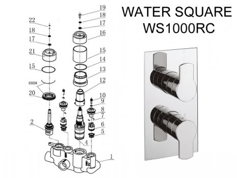 Crosswater Wisp thermostatic shower valve post 2013 (WP1000RC) spares breakdown diagram