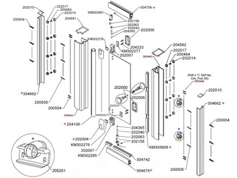 Daryl Aroco 841 Pivot door l/h shown spares breakdown diagram