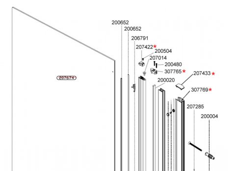 Daryl Aroco 850 square top screen top half view spares breakdown diagram