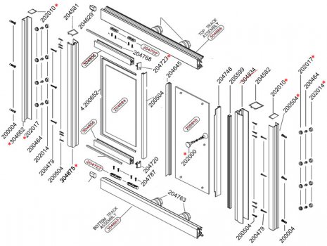 Daryl Aroco 891 sliding door spares breakdown diagram