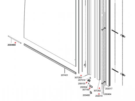 Daryl Aroco Sail bath screen lower half view spares breakdown diagram