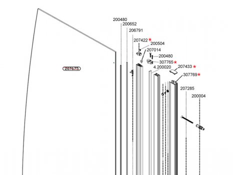 Daryl Aroco Sail bath screen top half view spares breakdown diagram