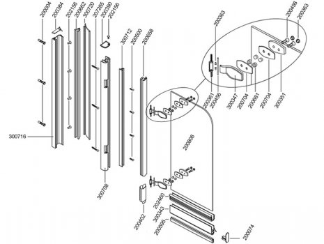 Daryl Hydra 050 Bathscreen spares breakdown diagram