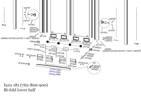 Daryl Iana 181 Bi-fold (762-800-900) lower half view spares breakdown diagram