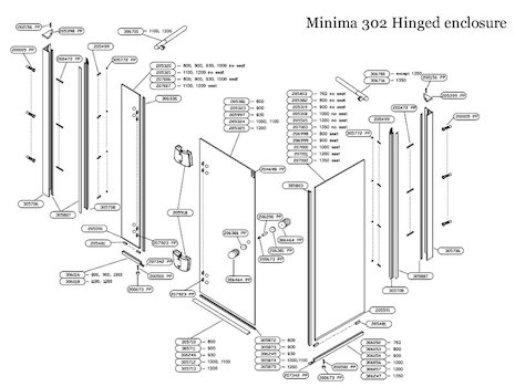 Daryl Minima 302 Hinged 90 deg enclosure spares breakdown diagram