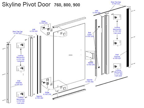 Daryl Skyline Pivot door 760-800-900mm spares breakdown diagram
