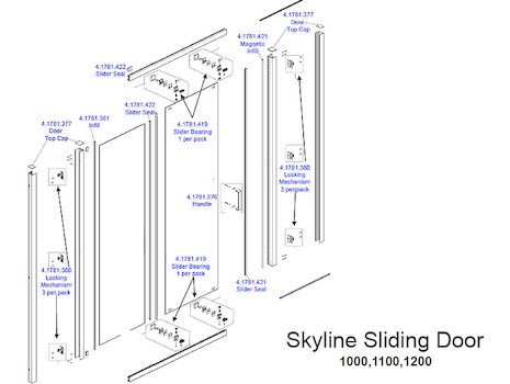 Daryl Skyline sliding door 1000-1100-1200mm spares breakdown diagram