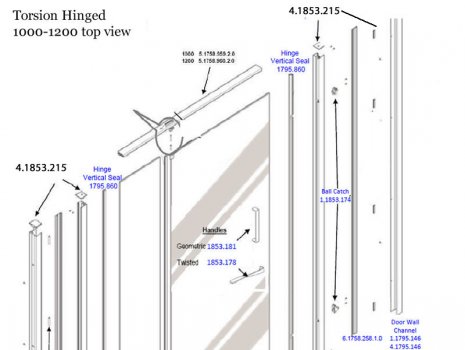 Daryl Torsion hinged door 1000 top half spares breakdown diagram