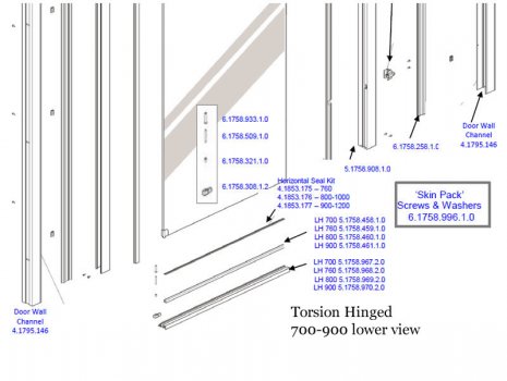 Daryl Torsion hinged door 700-900 lower half spares breakdown diagram