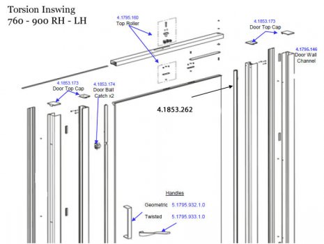 Daryl Torsion inswing 760-900 upper view spares breakdown diagram