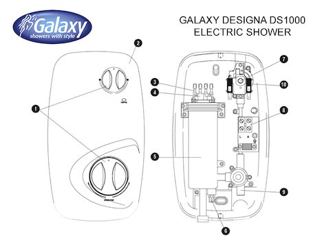 Galaxy Designa DS1000 Electric Shower (DS1000) spares breakdown diagram