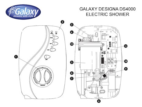 Galaxy Designa DS4000 Electric Shower (DS4000) spares breakdown diagram
