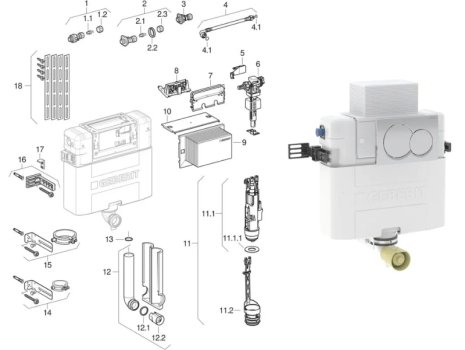 Geberit Alpha Concealed Cistern - Height 82 cm, with Alpha01 Flush Plate Round (109.004.21.1) spares breakdown diagram