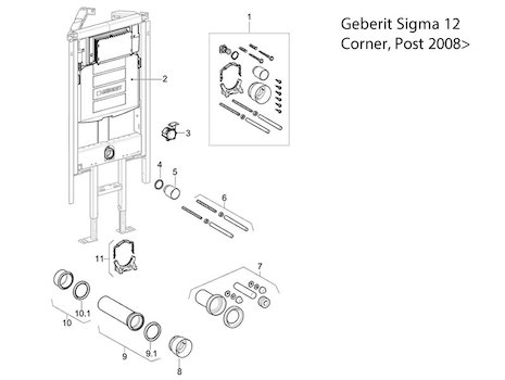 Geberit corner mount with Sigma 12- post 2008 spares breakdown diagram
