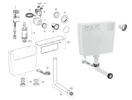 Geberit Dual Flush Cistern (109.724.21.2) spares breakdown diagram