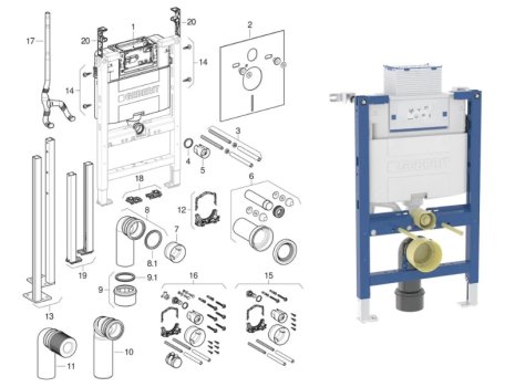 Geberit Duofix Element for Wall-Hung WC - 82cm - with Omega Concealed Cistern 12cm (111.004.00.4) spares breakdown diagram