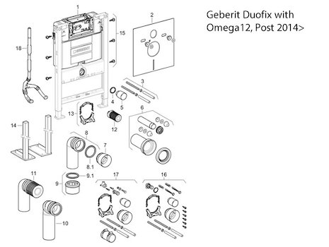 Geberit Duofix with Omega 12 cistern - post 2014 spares breakdown diagram