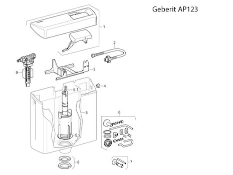 Geberit exposed cistern with stop/go - post 1995 (AP123) spares breakdown diagram