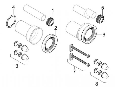 Geberit inlet and outlet pipes spares breakdown diagram
