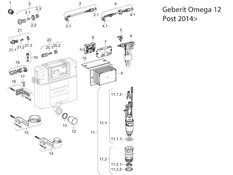 Geberit Omega 12 cistern - post 2014 spares breakdown diagram