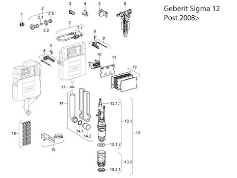 Geberit Sigma 12 UP320 - post 2008 spares breakdown diagram